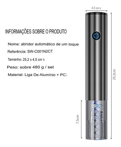 Abridor De Vinho Automático À Bateria Recarregável Usb Top