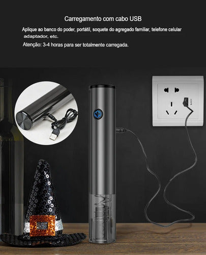 Abridor De Vinho Automático À Bateria Recarregável Usb Top